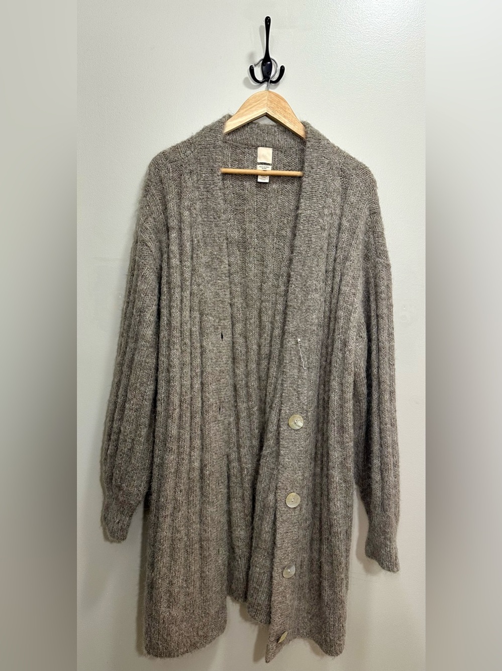 H&M Wool/Alpaca Blend Ribbed Knit Button Up Cardigan Size L